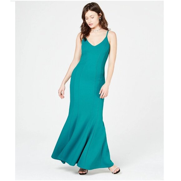 Jump Apparel Dresses & Skirts - Vintage Y2K Jump Apparel Size 3/4 Teal Green V-Neck Seamed Mermaid Evening Gown